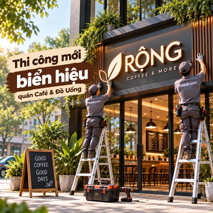 Thi công mới biển hiệu quán Café & Đồ Uống
